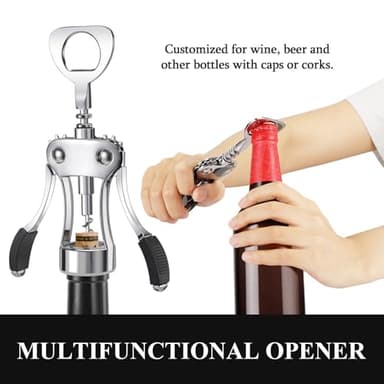 KORCCI Wine Opener, Heavy-Duty Zinc Alloy Wing Corkscrew, Premium Beer Bottle Opener, Multifunctional Wine Accessories with Ergonomic Handle and Sharp Screw, for Kitchen, Bar, Restaurant, Bartenders - Image 5