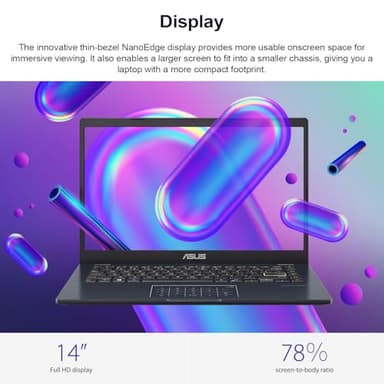 ASUS 14" Laptop, 14" FHD Display, Intel Celeron N4500, 4GB Memory, 64GB eMMC, Touchpad, Webcam, HDMI, Wi-Fi, Windows 11 Home, Quiet Blue (Renewed) - Image 2