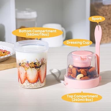 Vtopmart 4 Pack 27oz Yogurt Parfait Cups with Lids and Spoons, Overnight Oats Containers, Reusable Topping Compartment for Breakfast with Yogurt, Cereal or Oatmeal On-the-Go - Image 3