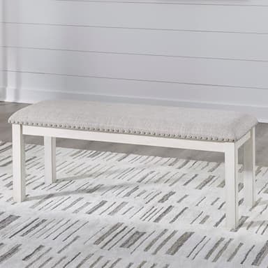 Signature Design by Ashley Robbinsdale Large Upholstered 48" W Dining Bench, Light Gray & White - Image 2