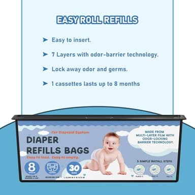 Diaper Pail Refills Bags with 30 Bags Compatible with Genie Easy Roll Signature Diaper Pails and Platinum Diaper Pails, Lasts Up to 8 Months, 7-Layer Odor-Barrier Technology, 3 Pack (90 Bags) - Image 5
