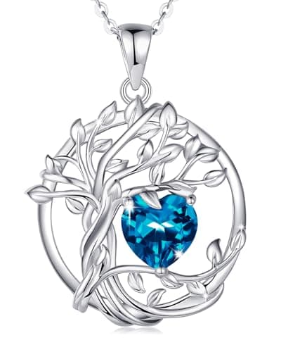 FANCIME Tree of life December Birthstone Necklace for Women Sterling Silver Tree Jewelry London Blue Topaz Pendant November Gemstone Anniversary Birthday Christmas Gifts for Wife Mom Her - Image 1