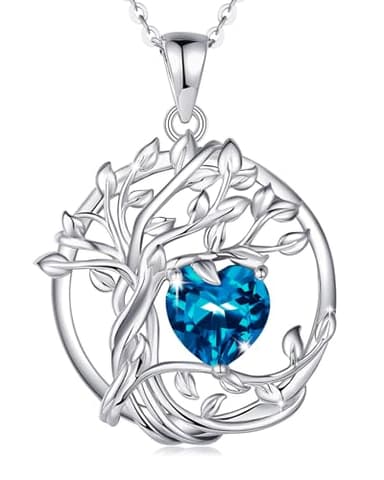 FANCIME Tree of life December Birthstone Necklace for Women Sterling Silver Tree Jewelry London Blue Topaz Pendant November Gemstone Anniversary Birthday Christmas Gifts for Wife Mom Her - Image 1
