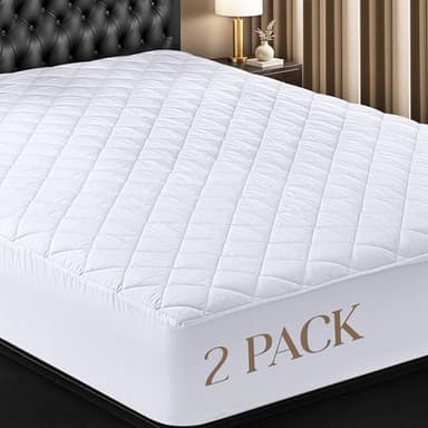 Utopia Bedding Queen 2 Pack Quilted Fitted Mattress Pad, Queen Size, Elastic Fitted Mattress Topper Protector and Cover Stretches up to 16 Inches Deep, Machine Washable (White) - Image 1