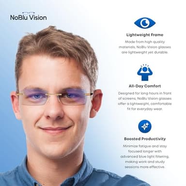 NoBlu Vision Bluelight Glasses for Men & Women – NoBlu No Blue Light Glasses for Women & Men Screen, Eye Strain & Sleep - Computer Gaming BlueEase-Optics with Clear Frame & Travel Case - Image 3