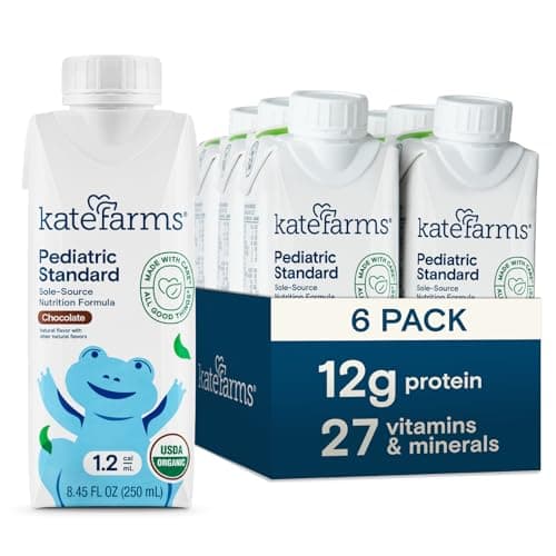 KATE FARMS Organic Pediatric 1.2 High Calorie Chocolate Nutrition Shake, 12g Protein, 27 Vitamins and Minerals, Meal Replacement, 8.45 oz (6 pack) - Image 1