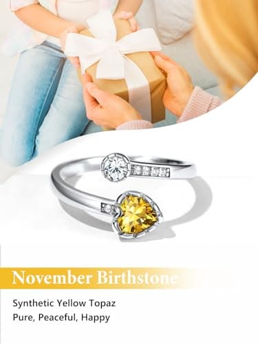 Silvora 925 Sterling Silver Birthstone Rings for Women - Adjustable Ring - Open Heart Ring Birthday Jewelry Gift for Women - Image 6