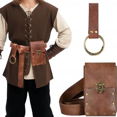 Cellphone Holder Retro Belt Pouch Waist Bag Fanny Pack Steampunk Medieval Renaissance Purse Halloween Costume Accessory (1-Brown) - Image 6