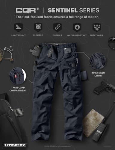 CQR Men's Utility Flex Cargo Pants, Classic-Fit Casual Stretch Work Pants, Water Resistant Lightweight Tactical Hiking Pants, Sentinel Operator Navy, 34W x 34L - Image 8