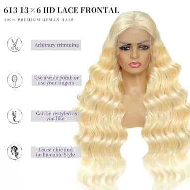 SEMANK 613 13x6 Lace Front Wig Human Hair 26 Inch Blonde Wig Human Hair 200% Density Body Wave Lace Front Wigs Pre Plucked 613 Lace Front Wig Blonde HD Lace Frontal Wig - Image 5