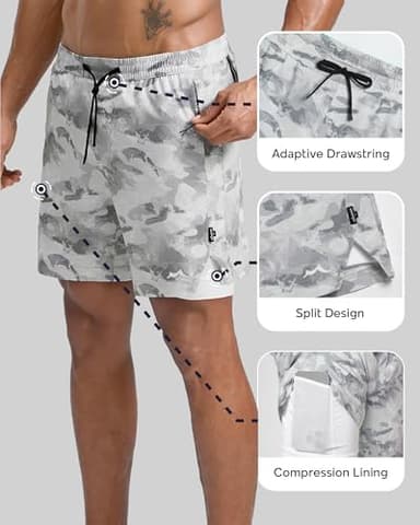 maamgic Men's Athletic Running Shorts with Liner Ultra Lightweight Workout Shorts 7" Quick Dry Gym Shorts with Zipper Pockets Gray Camo Medium - Image 3