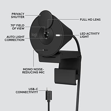 Logitech Brio 301 Full HD Webcam with Auto Light Correction, Show Mode, Noise Reduction Mics, Privacy Cover, Works with Microsoft Teams, Google Meet, Zoom, Nintendo Switch 2 new GameChat mode - Black - Image 6