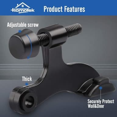 HOMOTEK 20 Pack Hinge Pin Door Stopper, Hinge Stops for Top of Door, Adjustable Deluxe Heavy Duty Door Stop 2-1/2x1-3/4 inch, with Black Rubber Bumper Tips, Black - Image 2