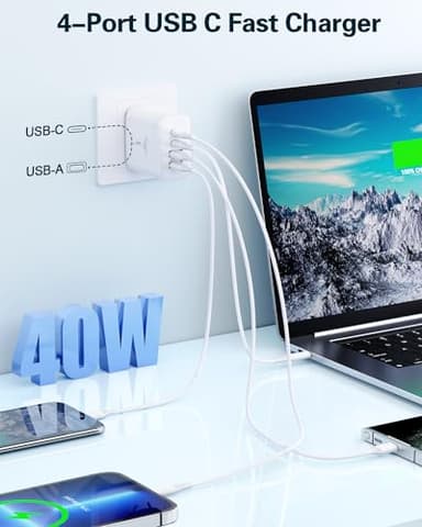 USB C Charger Block, 2-Pack 40W 4-Port USB C Wall Charger Fast Charging Dual Port PD Power Adapter+QC Double Wall Plug Multiport Type C Brick Chargers for iPhone 16 15 14 13 12 11 Pro Max XS,Samsung - Image 3