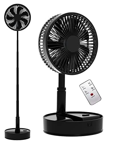 UN UNITEDTIME Foldable Fan Foldaway with Remote Control, 7200mAh Rechargeable Battery Powered Pedestal Fan for Camping, 4 Speed, Timer, Portable Table for Travel, Outdoor, Home (Black) - Image 1