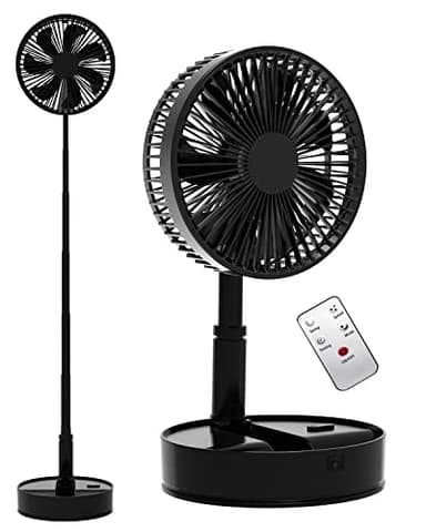 UN UNITEDTIME Foldable Fan Foldaway with Remote Control, 7200mAh Rechargeable Battery Powered Pedestal Fan for Camping, 4 Speed, Timer, Portable Table for Travel, Outdoor, Home (Black) - Image 1