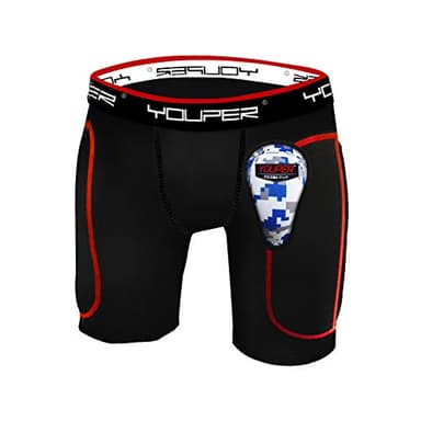 Youper Boys Youth Padded Sliding Shorts with Soft Protective Athletic Cup for Baseball, Football, Lacrosse (Black, Large) - Image 1
