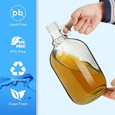 2 Pack 64oz Glass Gallon Growlers with Handle and Black Plastic Lids, Half-Gallon, Gallon Glass Fermenting Jug, 1/2 Gallon Water Jug for Kombucha, Home Brew, Vanilla Extract, Beer, Soda,Cider (Clear) - Image 9
