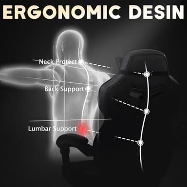 Vonesse Gaming Chair, Computer Chair with Footrest and Massage, Big and Tall High Back Gamer Chair, Reclining Gaming Chairs for Adults (Classic Black) - Image 7