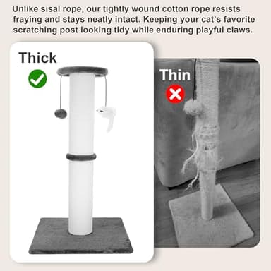 Ahomdoo Cat Scratching Post 34 Inches Heavy Duty and Thicker Cat Scratching Post Sisal Rope with Hanging Ball and Mice Scratching Post for Indoor Cats and Adult(Grey) - Image 3