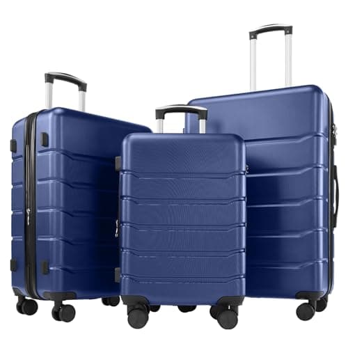 Sweetcrispy Luggage, Hard Shell ABS Suitcases with Double Spinner Wheels, Blue, 3-Piece Set (20/24/28) - Image 1