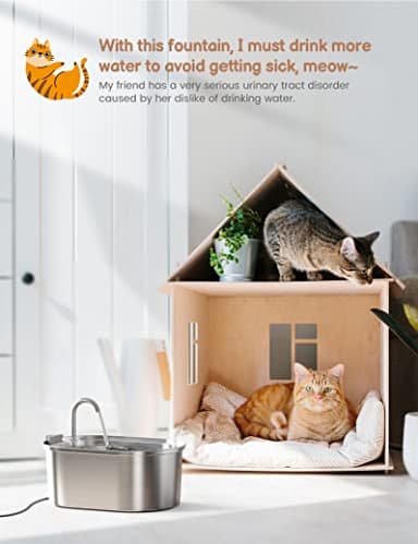 Cat Water Fountain Stainless Steel: 108oz/3,2L Pet Water Fountain - Water Fountain for Cats Inside with Quiet Pump - Dishwasher Safe Cat Fountains - Suitable for a Variety of Pets - SOOFPET - Image 4