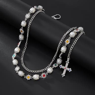 Fashion Layered Pants Wallet Chains - Exquisite Gold Silver Rhinestone Flower Pearl Jean Pocket Chain for Women Men Cute Bag Purse Charms Jewelry (link silver) - Image 6