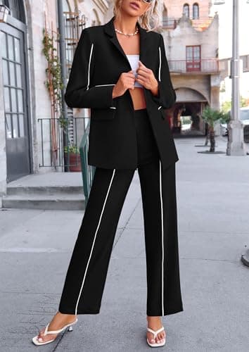 PRETTYGARDEN Women's Fall Spring 2 Piece Blazer Outfits Business Casual Oversized Jacket Wide Leg Work Pants Dressy Suit Set (Black,Small) - Image 5