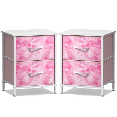 Sorbus Nightstand with 2 Drawers - Kids Bedside Furniture End Table Night Stand - Steel Frame, Wood Top & Easy Pull Fabric Bins - Dresser & Chest for Home, Bedroom Accessories, Office & Dorm (2 Pack) - Image 7