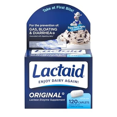 Lactaid Original Strength Lactose Intolerance Pills, 9000 FCC Natural Lactase Enzyme Dairy Relief Caplets, Helps Prevent Gas, Bloating & Diarrhea Due to Lactose Sensitivity in Adults & Kids, 120 Count - Image 1