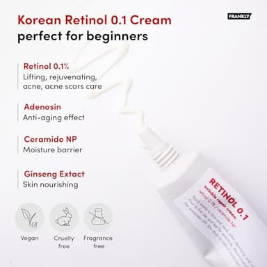 FRANKLY Retinol 0.1% Cream, 1.01 fl oz - Beginner Retinol | Night Cream | with Ceramides & Natural Ginseng | Anti-aging, Wrinkles Care, Reduces Congestion and hyperpigmentation | Korean Skin Care - Image 3