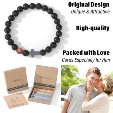 THEMEROL Cross Bracelet for Men Teen Boy Gifts Kids Confirmation Black Beaded Christian Teenage 13 Year Old Boys Gift Ideas Birthday Christmas Day Stocking Stuffers Valentines Easter Basket - Image 6