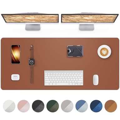 Leather Desk Pad Protector,55"x17" - Premium Desk Mat, Office Desk Mat, Large Mouse Pad,Non-Slip Desk Blotter,Waterproof Desk Writing Pad for Office and Home(Brown) - Image 1