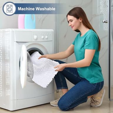 Smiry Luxury Chenille Toilet Rugs U-Shaped 24x20, Soft Absorbent Non-Slip Contour Bathroom Rugs for Toilet, Machine Washable Contoured Bath Mats, White - Image 6