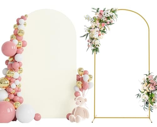 Wokceer 7.2 FT Wedding Arch Backdrop Stand and Arch Cover Metal Arch Stand with Arch Stand Cover for Birthday Party Wedding Ceremony Bridal Baby Shower Event Decor - Image 1