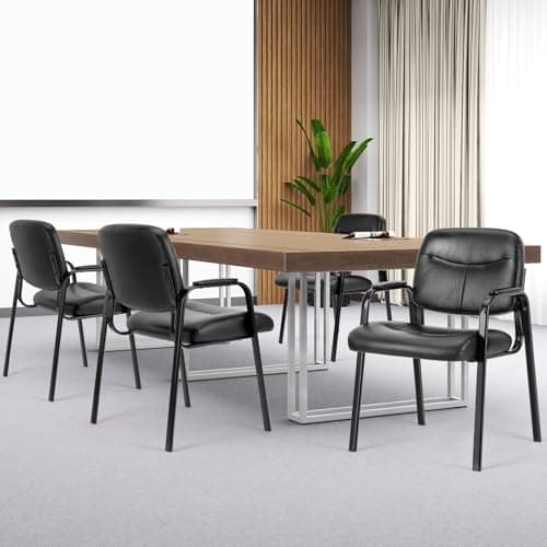 Sweetcrispy Leather Waiting Room Chairs Set of 4,Comfy Guest Chair with Padded Arms for Reception Conference Side Office Desk Home, Inky - Image 1