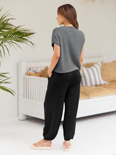 LILLUSORY Two 2 Piece Sets Womens 2025 Spring Summer Matching Lounge Sweatsuits Sweat Suits Trendy Travel Beach Vacation Fashion Resort Wear Outfits Knit Loungewear Clothes Clothing Black Grey XL - Image 5