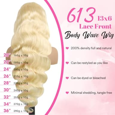 613 HD Lace Frontal Wig - 13x6 Body Wave Blonde Human Hair Wig, 200 Density, 34 Inch, Pre Plucked with Baby Hair - Image 3