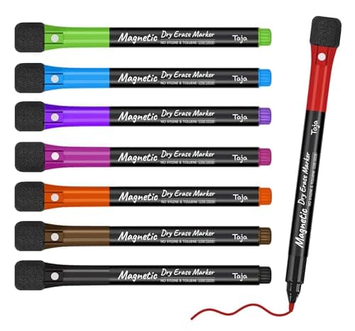 Magnetic Dry Erase Whiteboard Markers, 8 Count Colorful Fine Tip Thin Dry Erase Markers with Eraser for Home Office School Supplies-Brilliant - Image 1