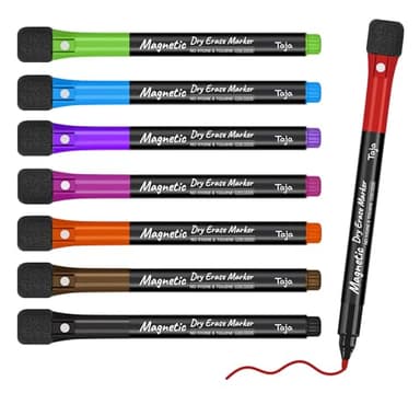 Magnetic Dry Erase Whiteboard Markers, 8 Count Colorful Fine Tip Thin Dry Erase Markers with Eraser for Home Office School Supplies-Brilliant - Image 1