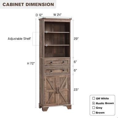 ACCOHOHO Farmhouse Bathroom Cabinet, 72" Tall Storage Cabinet with 2 Drawers, Adjustable Shelves & Barn Door, Cabinets for Bathroom, Living Room, Kitchen, Rustic Brown - Image 2