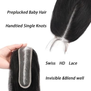 Brazilian 2x6 Human Hair Lace Closure HD Transparent 2x6 Body Wave Lace Closure Middle part Human Hair Kim K Closure With Baby Hair (16 inch) - Image 2