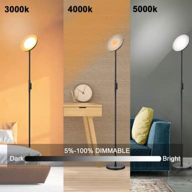 JOOFO Floor Lamp,30W/2400LM Sky LED Modern Torchiere 3 Color Temperatures Super Bright-Tall Standing Pole Light with Remote & Touch Control for Living Room,Bed Room,Office (Black) - Image 6