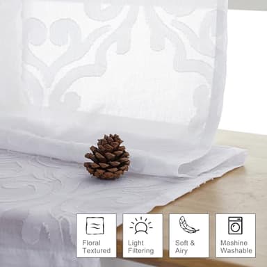 Aiyufeng Sheer White Curtains 45 Inch Length for Bedroom Living Room, Soft-Touch Lightweight & Breathable Textured Fabric Semi Sheer Short Curtains for Windows, 28Wx45L Inch, 2 Panels - Image 5