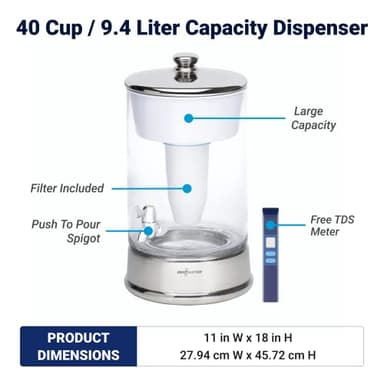 ZeroWater 40-Cup Ready-Pour 5-Stage Round Glass Water Filter Dispenser with 5-Stage 0 TDS Water Filter – IAPMO Certified to Reduce Lead, Chromium, and PFOA/PFOS - Image 3