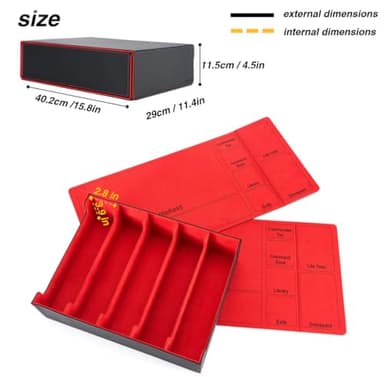 Venssu 5 Row Card Storage Box For Trading Cards With Dual-Function Playmat Lids,3800+ Mtg Deck Box With 24 Colorful Divider Tabs,Trading Card Storage Compatible with Magic Cards(Black and Red) - Image 9