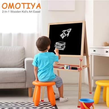 Adjustable Wooden Easel for Kids, Foldable Standing Art Easel for 3, 4, 5, 6, 7, 8 Years Old with Accessories, Drawing Painting Gifts for Boys & Girls Toddlers, Great Presents for Birthday - Image 8