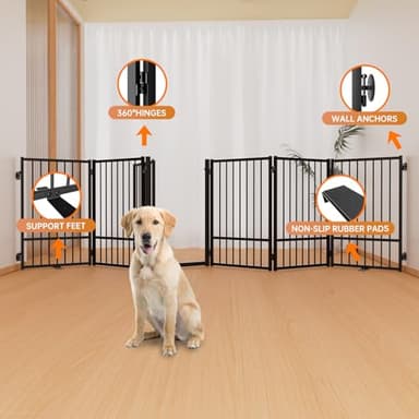 SNUOWU Full Metal Freestanding Dog Gate with Door, 32''Height Foldable Pet Dog Fence for Indoor & Outdoor, 6 Panels Extra Wide Free Standing TallDog Gates for Doorways,House,Stairs,Porch,Deck,Yard - Image 5