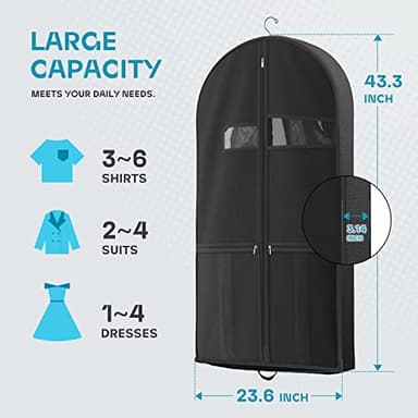 Lazebox 43" Travel Garment Bag with Accessories Zipper Pocket, Heavy Duty Suit Bag for Suits, Tuxedos, Dresses, Coats, Black, 1 pack - Image 3