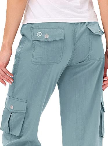 MoFiz Womens Capris with Pockets Loose Fit Casual Capri Pants Dressy Lightweight Ladies Baggy Cargo Pants for Hiking Grey Blue - Image 4